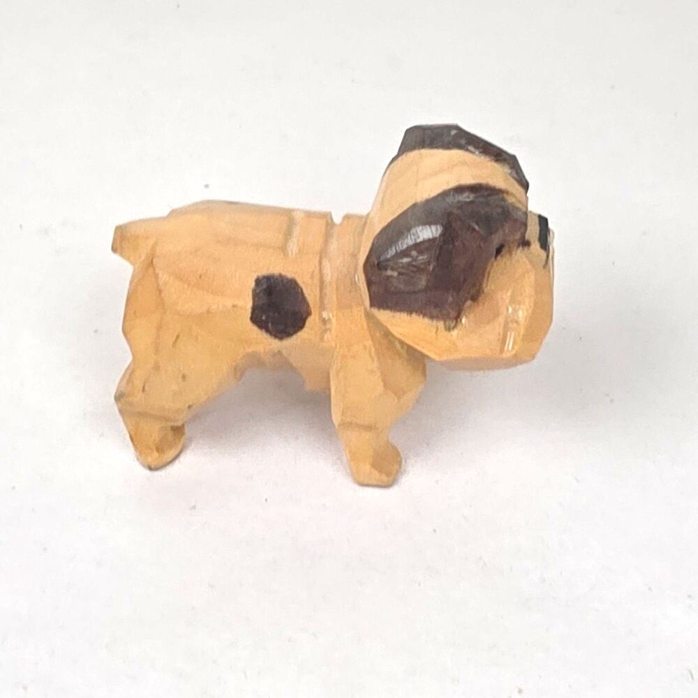 Japanese Wooden Carved Mini Dollhouse Kawaii Bulldog Dog Figure Craft Decor - Picture 2 of 6